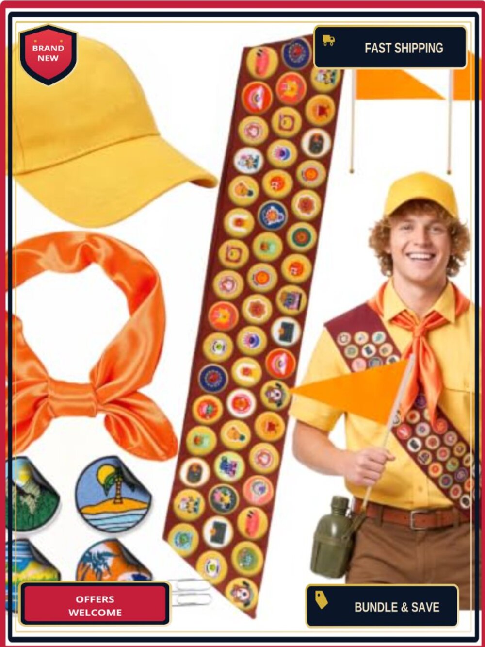 Scout Costume Set Wilderness Explorer Sash Cap Scarf Patches Cosplay